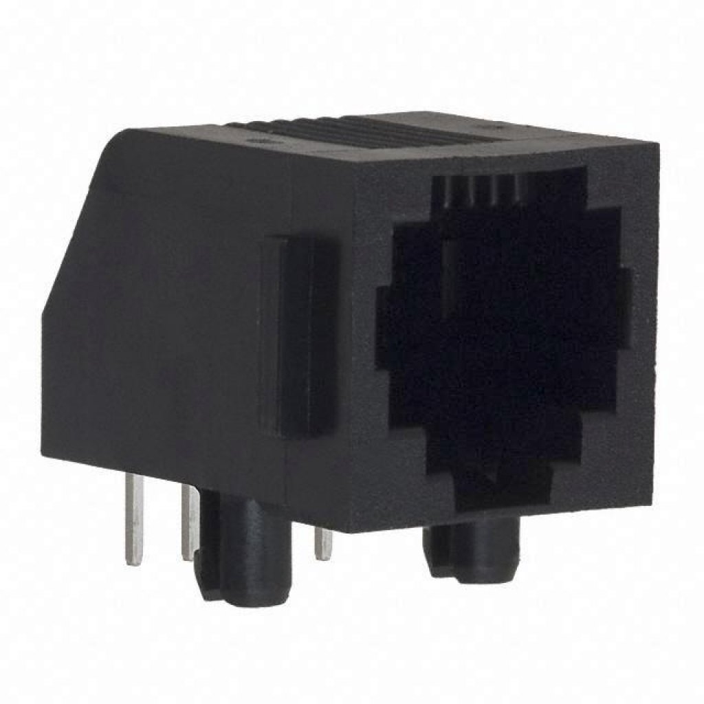 5555163-1 - Розетка 6P6C (RJ25) на плату угловая, 6 контакт(-ов), 6 вывод(-ов), 1 порт(-ов)