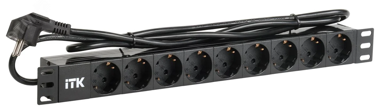 Блок розеток PDU 9 розеток DIN49440 1U шнур 2м вилка и DIN49441 профиль из ПВХ черный PH22-9D1-P