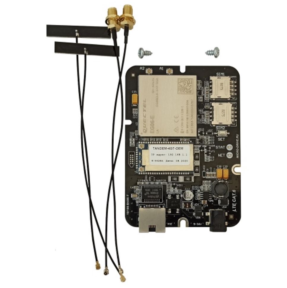 Комплект: Роутер Tandem-4GT-OEM-11, Переходники - пигтейлы UFL-F/SMA-F 15 см  2шт., Саморезы для крепления в корпус  2шт., Wi-Fi антенна диполь c разъемом UFL 2шт. - Встраиваемый LTE (Cat.6) модуль (3G\4G модем, WiFi роутер и POE), количество SIM-карт: 2,