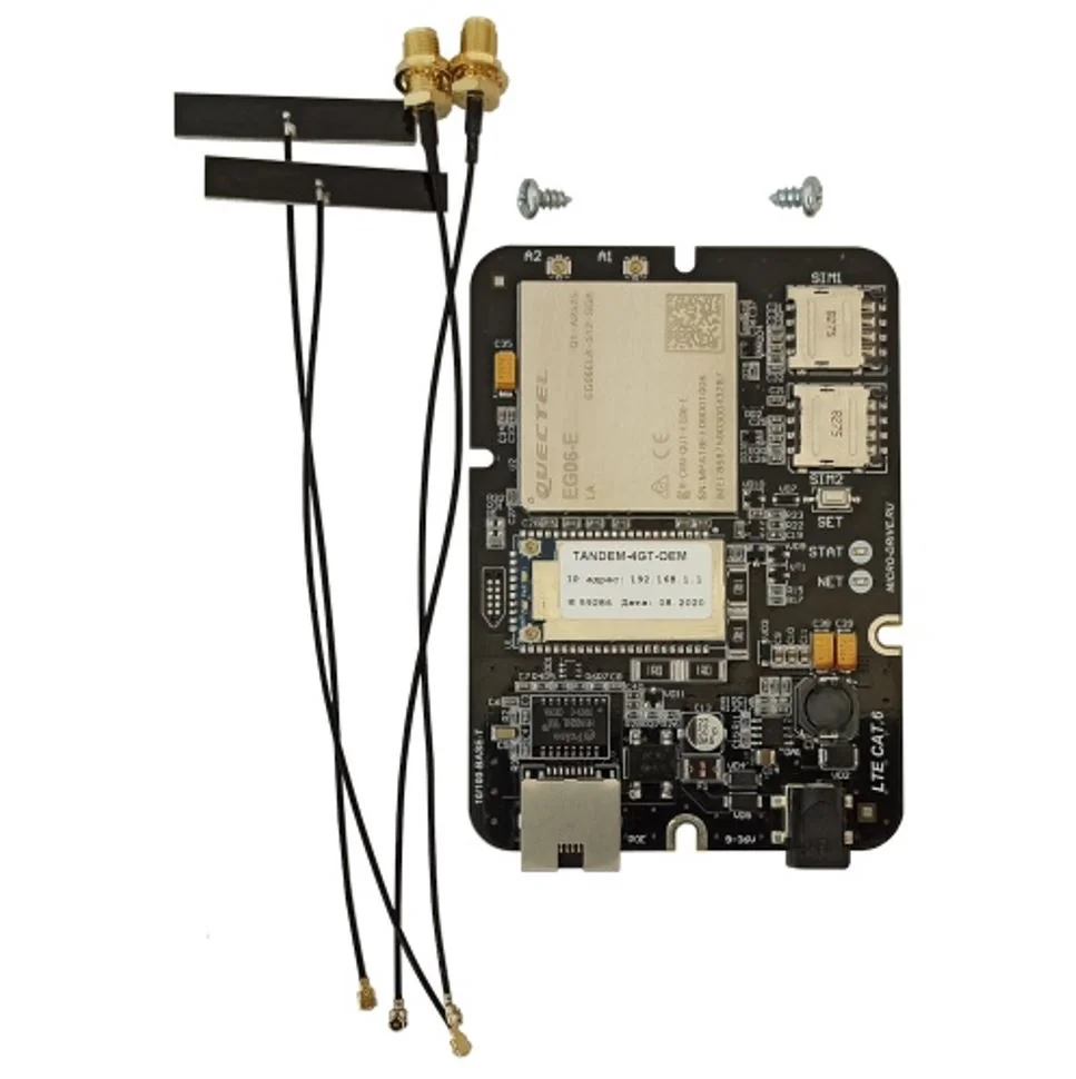 Комплект: Роутер Tandem-4GT-OEM-11, Переходники - пигтейлы UFL-F/SMA-F 15 см  2шт., Саморезы для крепления в корпус  2шт., Wi-Fi антенна диполь c разъемом UFL 2шт. - Встраиваемый LTE (Cat.6) модуль (3G\4G модем, WiFi роутер и POE), количество SIM-карт: 2,