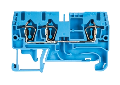 Клемма сдв. WKFN 2,5 D1/2/35 BLAU - Проходная клемма, 3 точки подключения, тип фиксации провода: пружинный, номинальное сечение: 2,5 мм кв., 24A, 800V, ширина: 5 мм, цвет: синий, тип монтажа: DIN 35