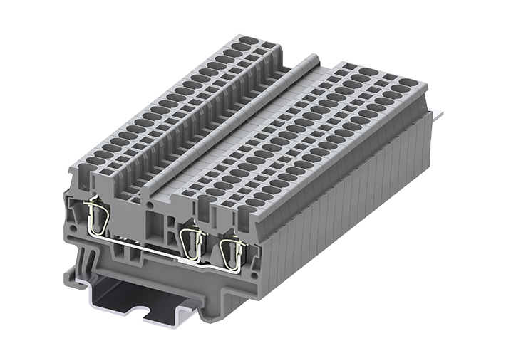 Проходная клемма TC1.5-3-GY - Проходная клемма, 3 точки подключения, тип фиксации провода: пружинный, номинальное сечение: 1,5 мм кв., 17,5A, 500V, ширина: 4,2 мм, цвет: серый, тип монтажа: DIN 35