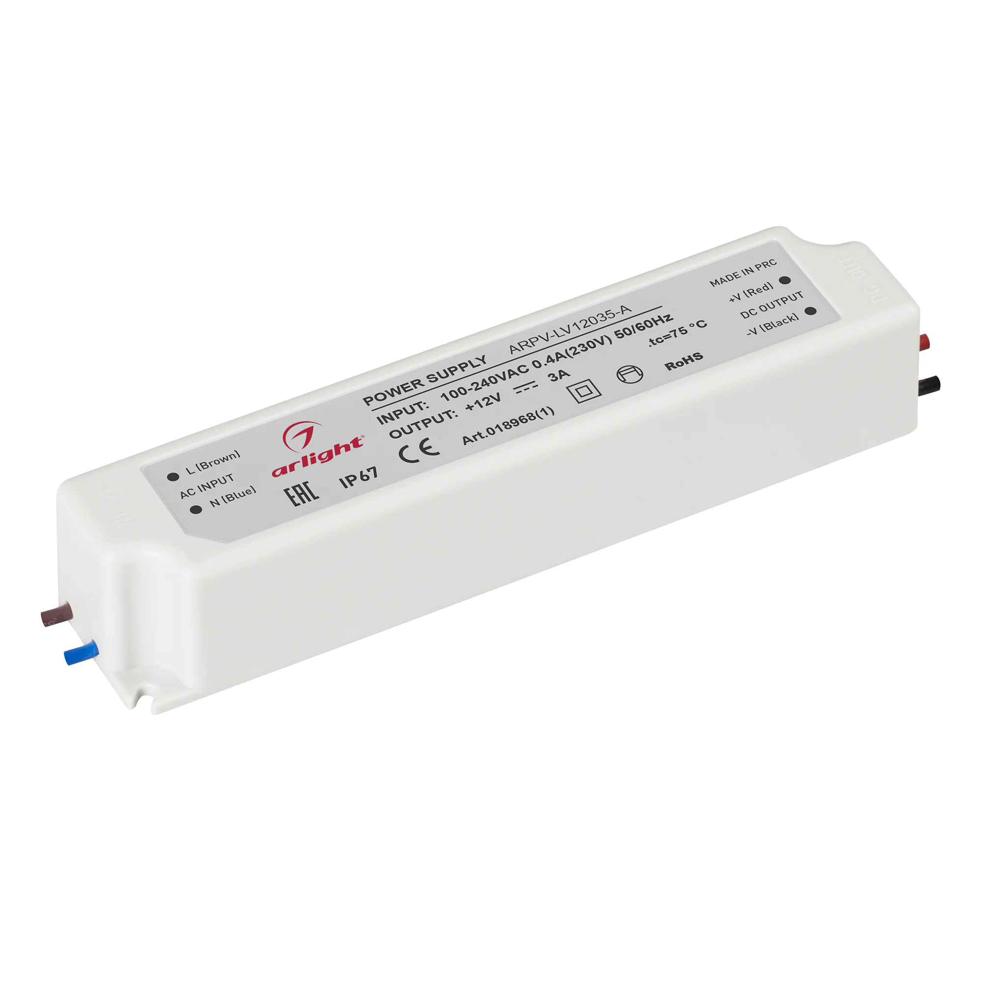 Блок питания ARPV-LV12035-A (12V, 3.0A, 36W) 018968(1) - Источник напряжения с гальванической развязкой для светодиодных изделий. Входное напряжение 100 - 240 VAC. Выходные параметры: 12 В, 3 А, 36 Вт. Встроенный PFC >0,5. Герметичный пластиковый корпус I