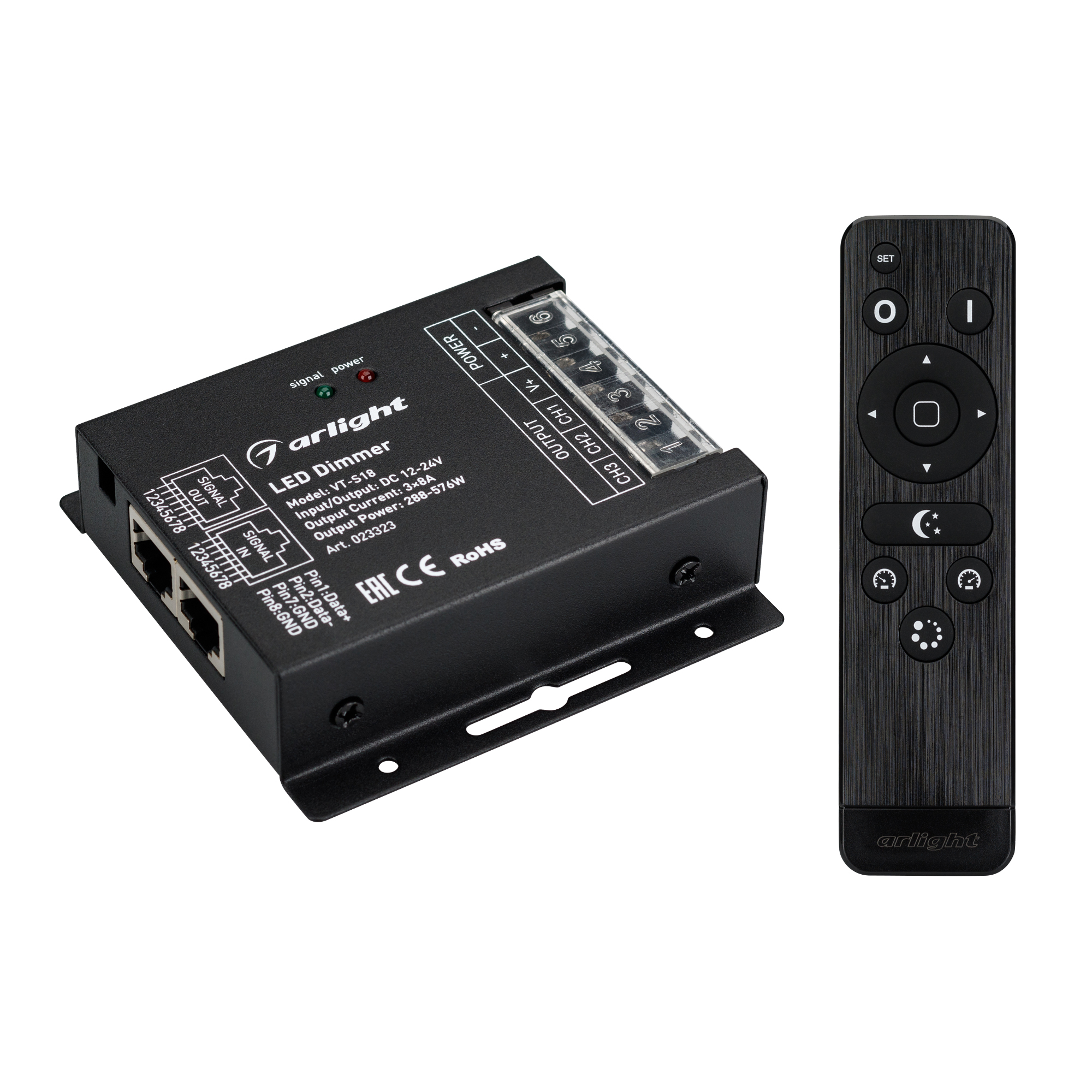 Диммер VT-S18-3x8A (12-24V, ПДУ Стик 12кн, RF) 023323 - 3-канальный диммер с радиопультом 12 кнопок. Питание 12-24VDC, макс.ток 3х8A, максимальная мощность 288-576W. Габариты диммера 91x88x24 мм, габариты пульта 150х40х20 мм.