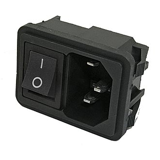 AC-002 (BLACK) - Разъем питания серии AC, вилка 3-х полюсная с выключателем, на защелках, 10А 250В, черный цвет клавиши