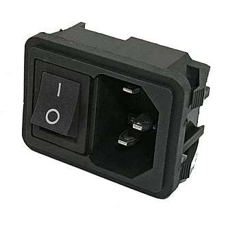 AC-002 (BLACK) - Разъем питания серии AC, вилка 3-х полюсная с выключателем, на защелках, 10А 250В, черный цвет клавиши