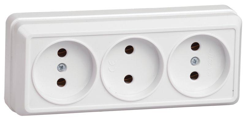 Розетка 3-м ОП Октава 10А IP20 без заземл. бел. ERO30-K01-10-DC