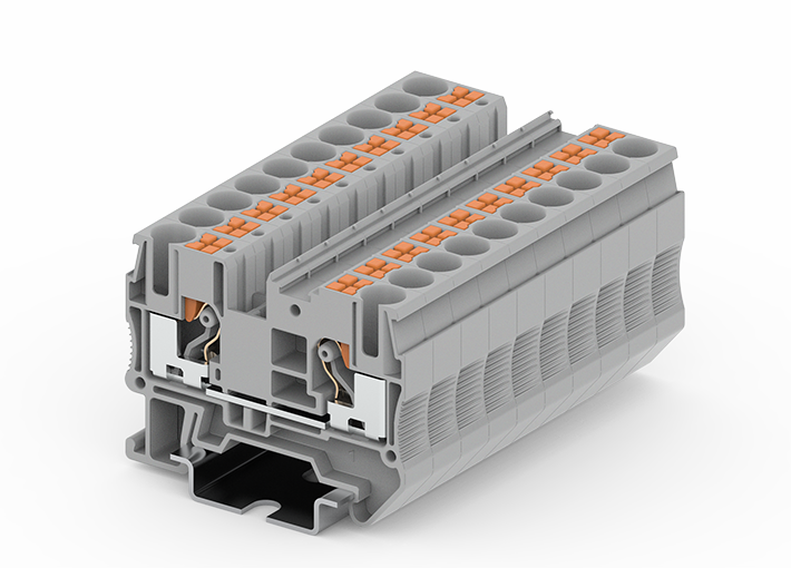 Проходная клемма TP6-2-GY - Проходная клемма, тип фиксации провода: push-in, номинальное сечение: 6 мм кв., 41A, 1000V, ширина: 8,2 мм, цвет: серый, тип монтажа: DIN 35