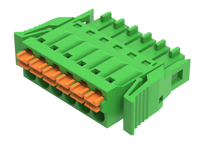 Розеточный разъем на кабель MC-RF3.5H24P-D-0001 - Розеточный разъем, прямой, на кабель, шаг: 3.5 мм, 24 полюса, фиксация провода Push-In исполнение: с защелками, 160V, 8A, цвет: зеленый