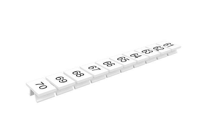 Маркировка 306801/61...70V - Маркировочные шильдики для клемм TU/TP/TC, сечением 4 мм кв., 10 шильдиков, нанесенные символы: 61…70, с вертикальным расположением, цвет белый