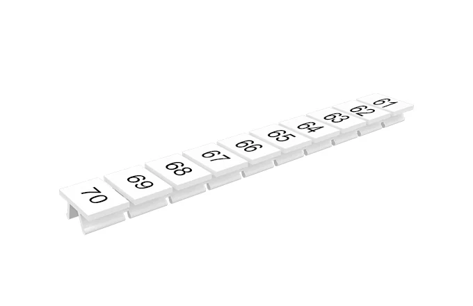 Маркировка 306801/61...70V - Маркировочные шильдики для клемм TU/TP/TC, сечением 4 мм кв., 10 шильдиков, нанесенные символы: 61…70, с вертикальным расположением, цвет белый