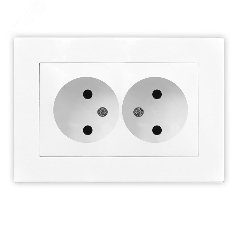 Розетка двухместная UNIVersal серия Афина б/з, с/у, 16А, 220В, белая (еврослот), механизм A0102