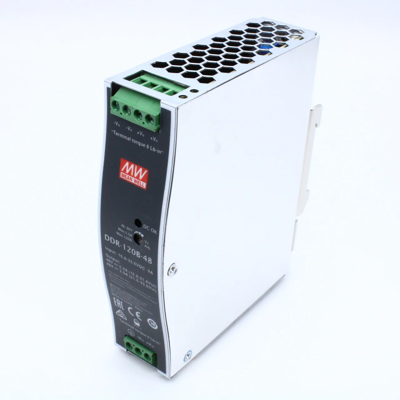 DDR-120B-48 - DC-DC, 120Вт, вход 16.8…33.6В DC, выход 48В/2.5А, изоляция 4000В DC, в кожухе на DIN-рейку, 32х125.2х102мм, -40...+70°С