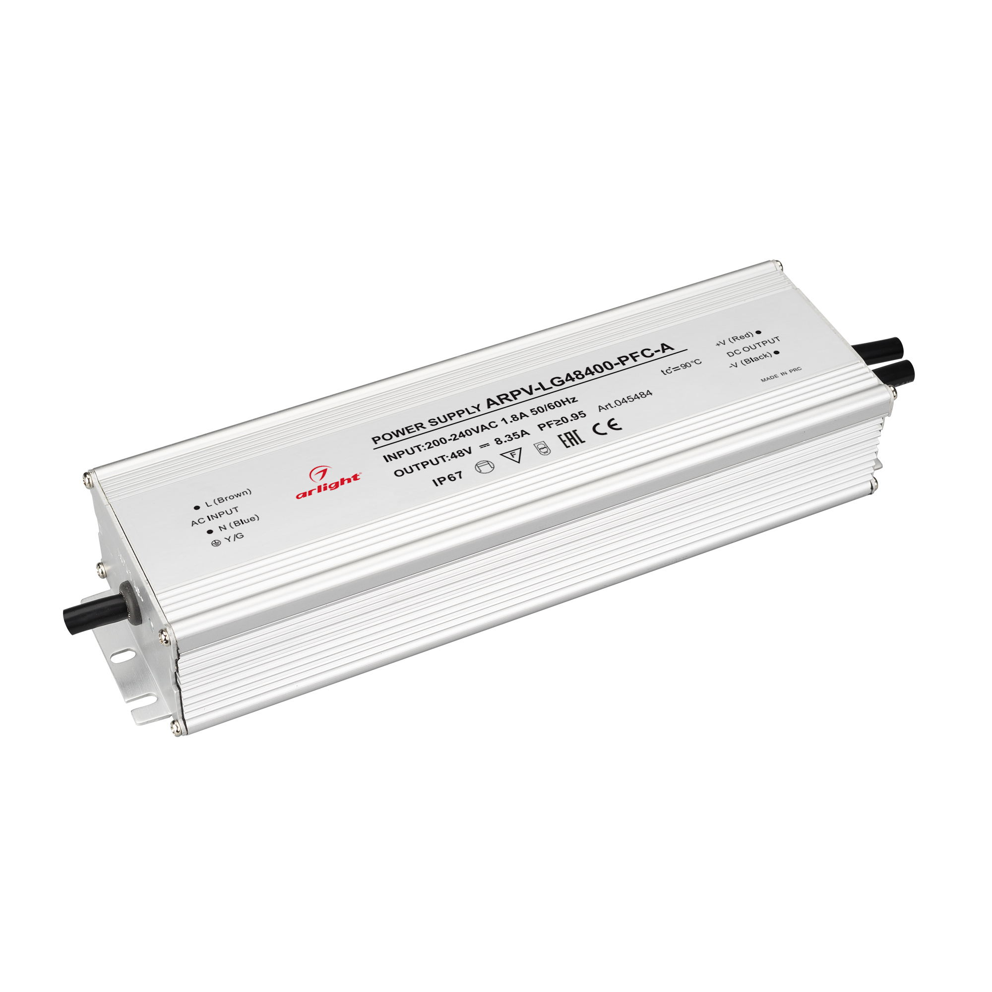 Блок питания ARPV-LG48400-PFC-A (48V, 8.3A, 400W) 045484 - Источник напряжения с гальванической развязкой для светодиодных изделий. Входное напряжение 200-240 VAC. Выходные параметры: 48 В, 8.3 А, 400 Вт. Встроенный PFC >0,95. Герметичный алюминиевый корп