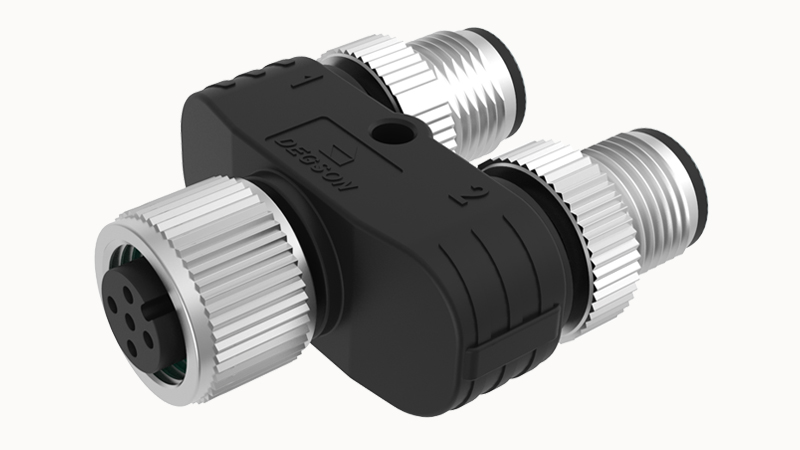 Распред. устройство FY-M12A-03F-M12A-03M-T-0100 - Распределительное устройство, Y-образное, 3 полюса, 1 вход (розетка) / 2 выхода (вилка), M12, A-Code, 4A, 250V, пластик