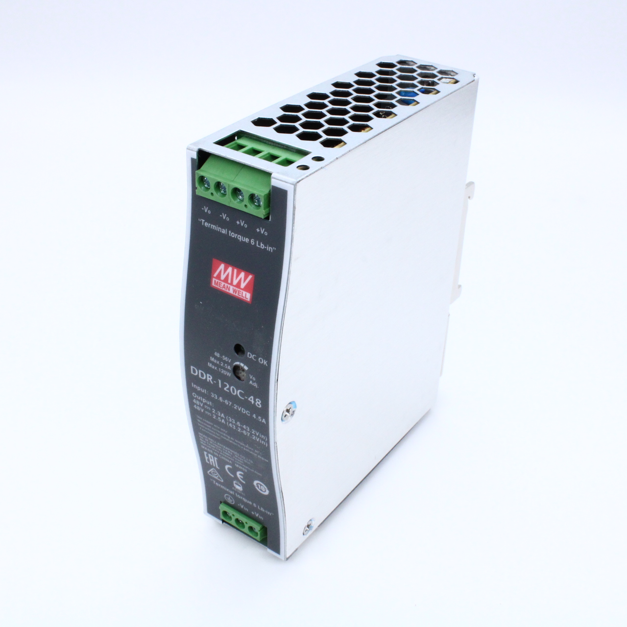 DDR-120C-48 - DC-DC, 120Вт, вход 33.6…67.2В DC, выход 48В/2.5А, изоляция 4000В DC, в кожухе на DIN-рейку, 32х125.2х102мм, -40...+70°С