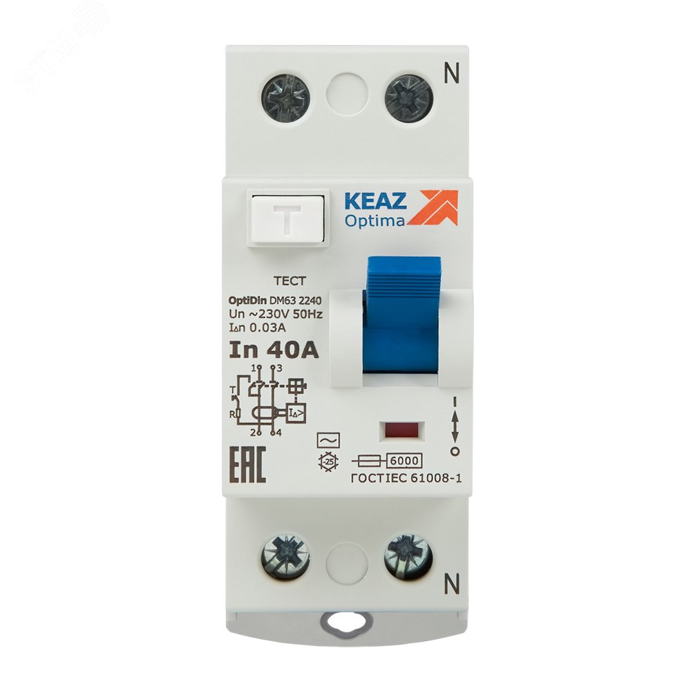Выключатель дифференциального тока (УЗО) 2П 40А 30мА AС OptiDin DМ63-2240-AС-УХЛ4 254176