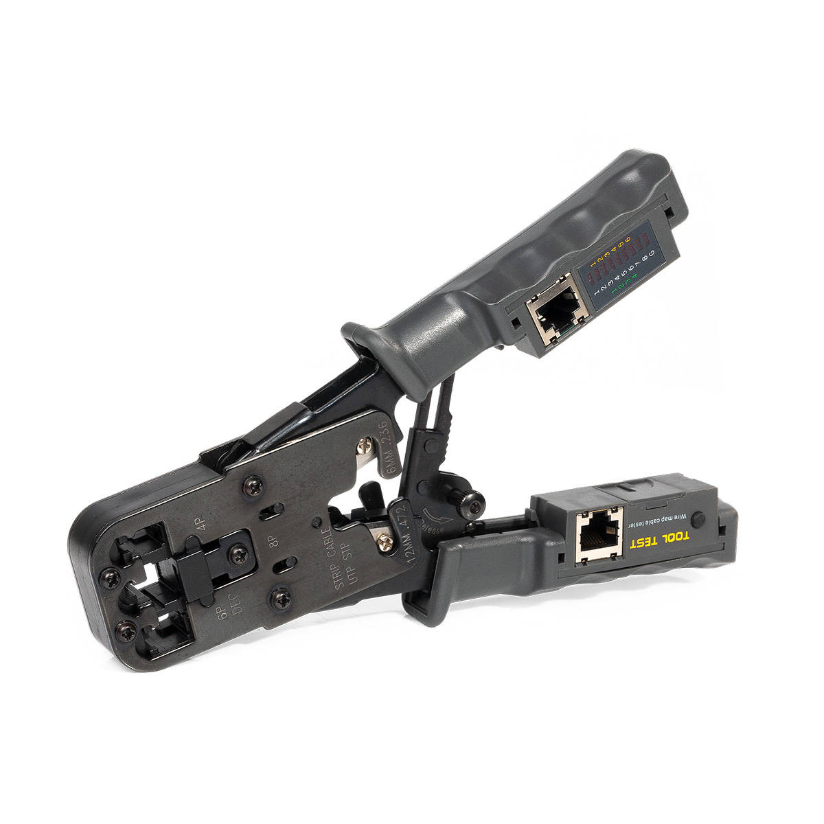 JT-03T - Клещи для обжима разъемов 8Р8С (RJ-45), 6Р6С (RJ-12), 6P4C (RJ-11), 6Р2С, 4P4C, 4P2C (RJ-22), встроенные модули, встроенная функция тестирования кабельных линий
