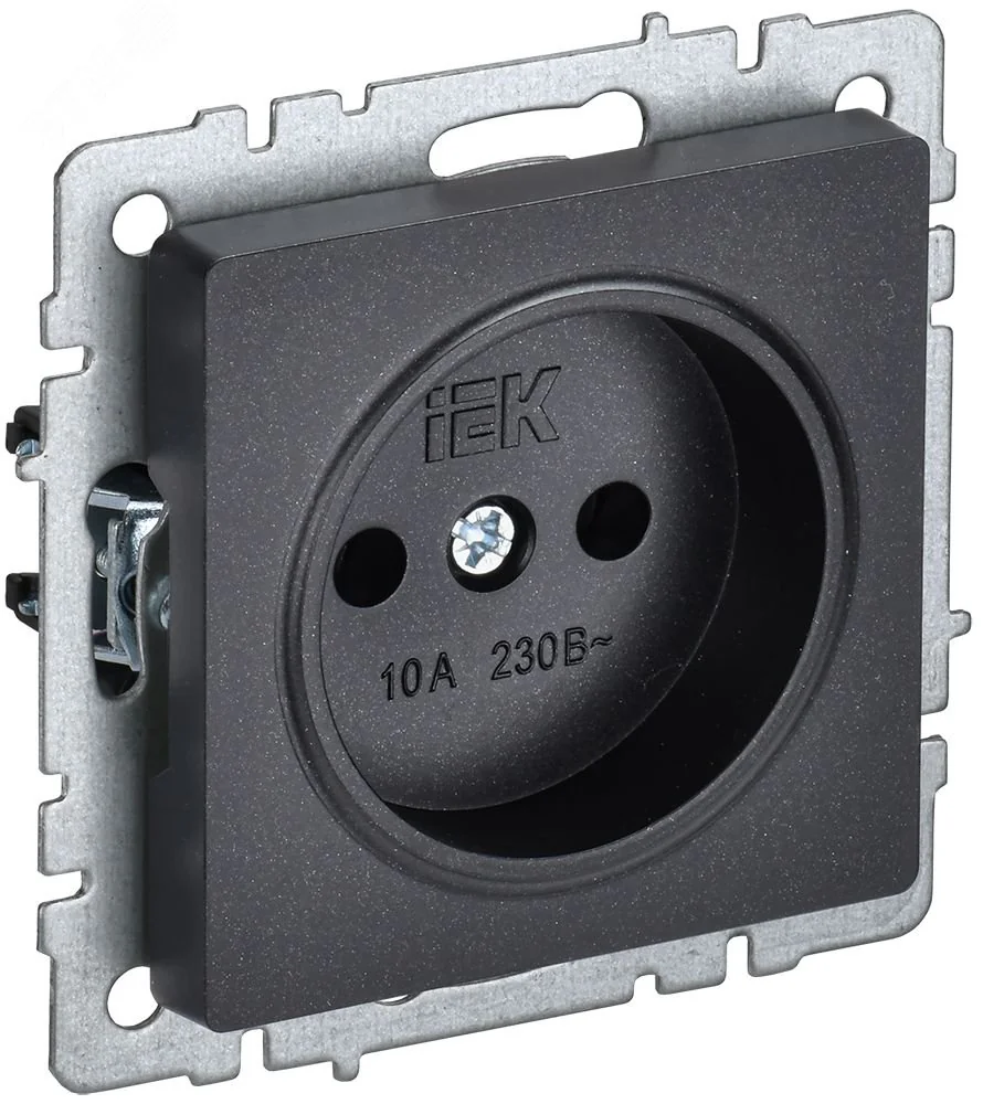 Розетка BRITE РС10-1-0-БрЧ 10А без заземл. без защ. шторок черн. BR-R10-10-K02