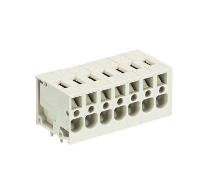 Клемма Wiecon 8158 / 7 TOP H OB - Клемма на печатную плату, подвод кабеля сбоку, 6 полюсов, шаг: 5,00 мм, пружинная фиксация провода, без маркировки, 300V, 16А, цвет: серый, серия 8158 TOP V/H