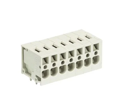 Клемма Wiecon 8158 / 7 TOP H OB - Клемма на печатную плату, подвод кабеля сбоку, 6 полюсов, шаг: 5,00 мм, пружинная фиксация провода, без маркировки, 300V, 16А, цвет: серый, серия 8158 TOP V/H