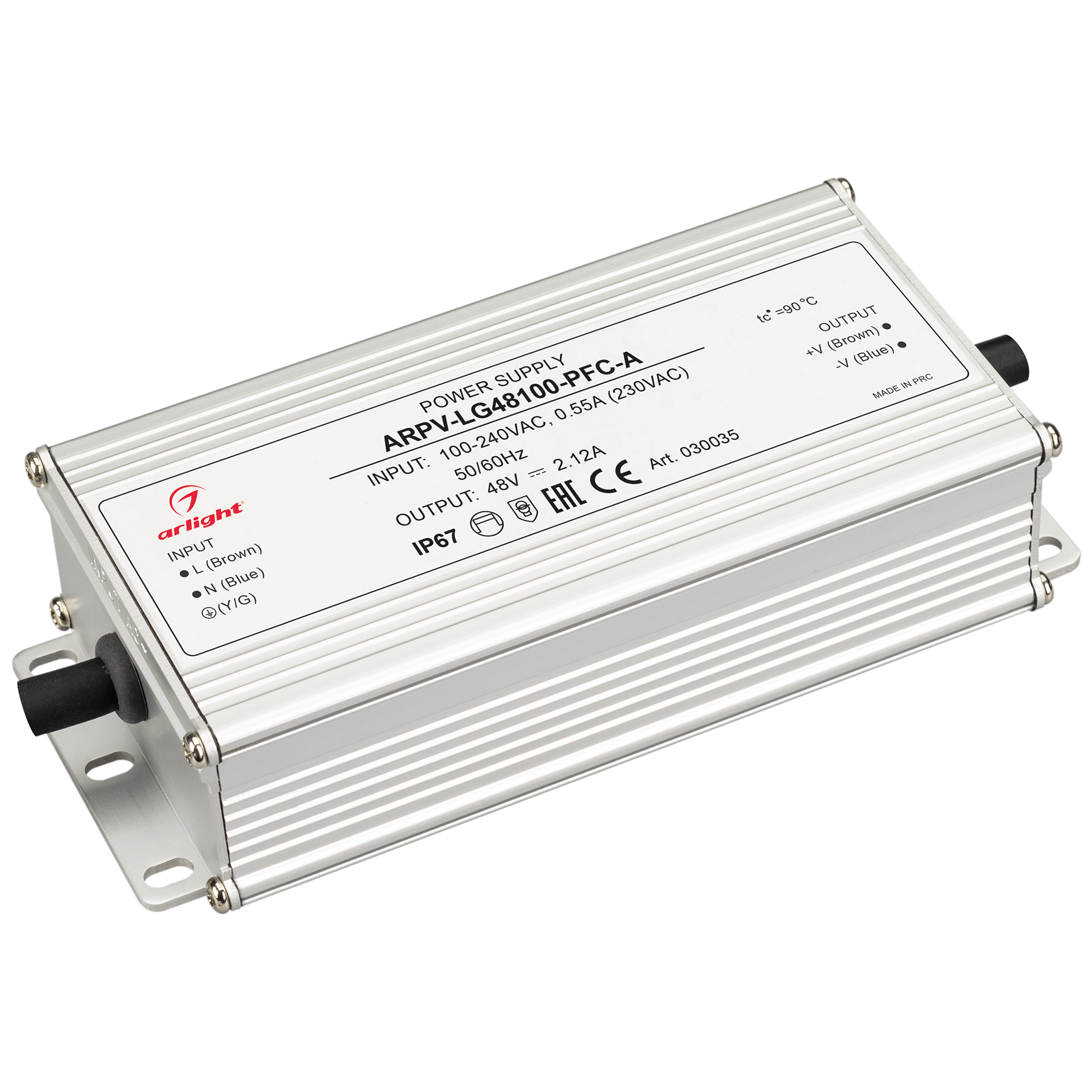 Блок питания ARPV-LG48100-PFC-A (48V, 2.12A, 100W) 030035 - Источник напряжения с гальванической развязкой для светодиодных изделий. Входное напряжение 100-240 VAC. Выходные параметры: 48 В, 2.1 А, 100 Вт. Встроенный PFC >0,98. Герметичный пластиковый кор