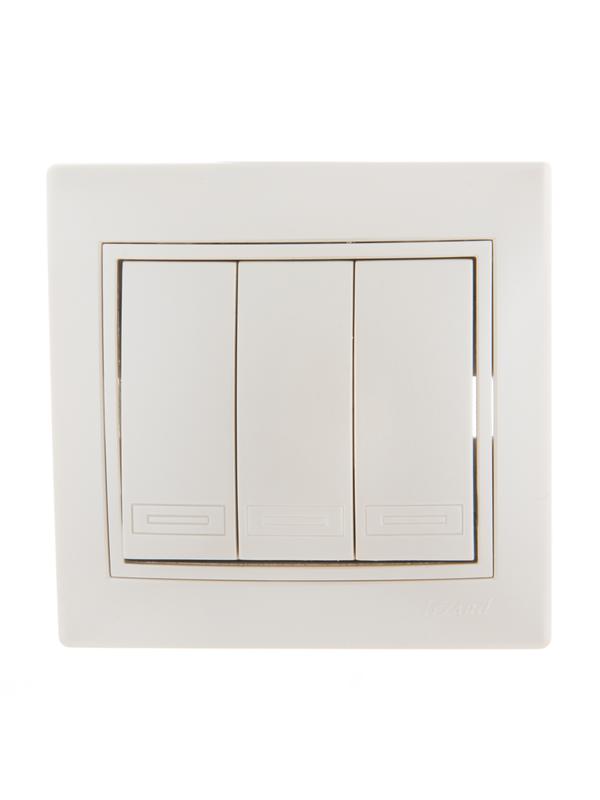 Выключатель 3-кл. СП Mira 10А со вставкой жемчуж./бел. перламутр. 701-3030-109