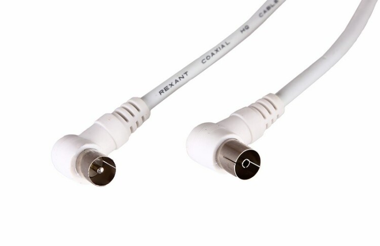 Шнур ТВ гнездо - ТВ штекер, угловой, длина 3 метра, белый 18-0024