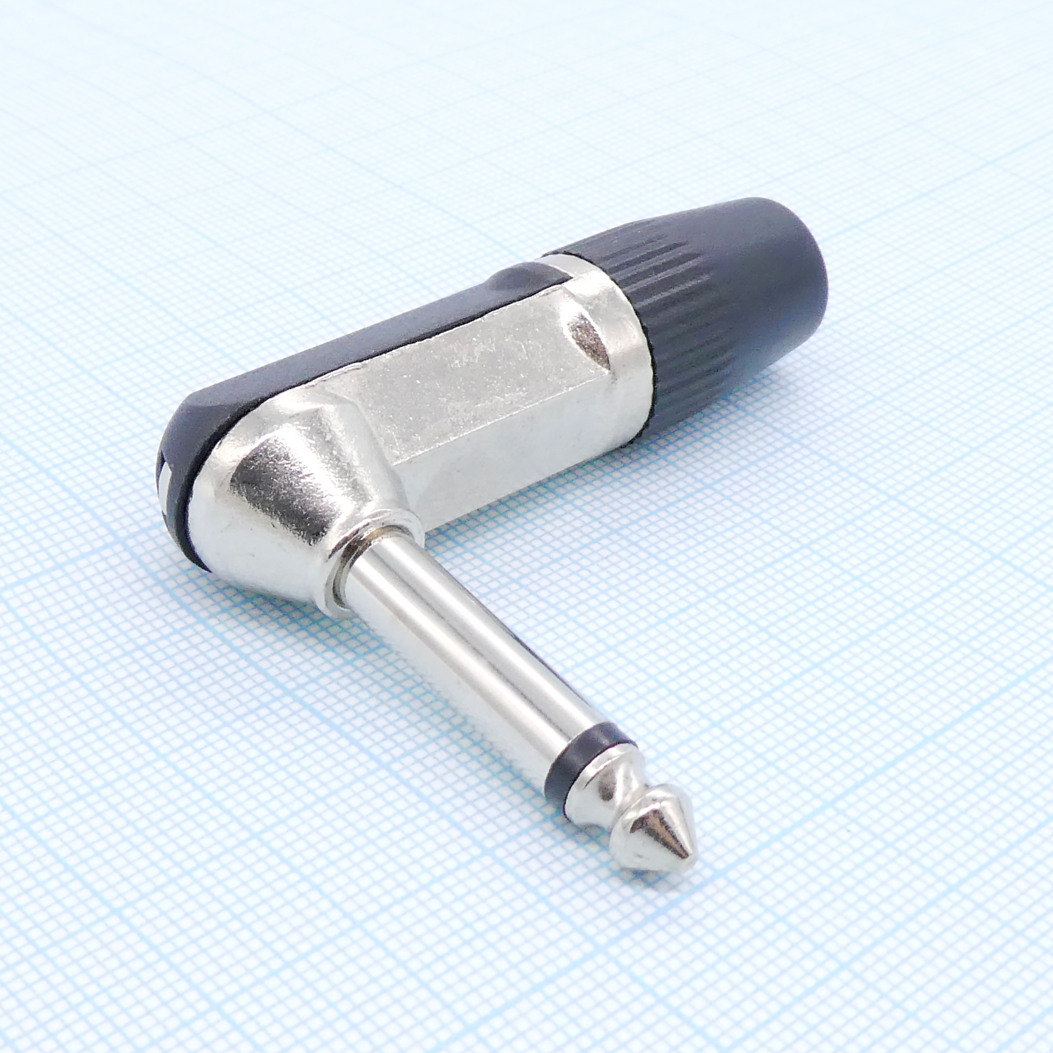 TS 6.3 (plug) штекер угловой - Моно аудио штекер 6.3 мм, угловой кожух металл+пластмасса