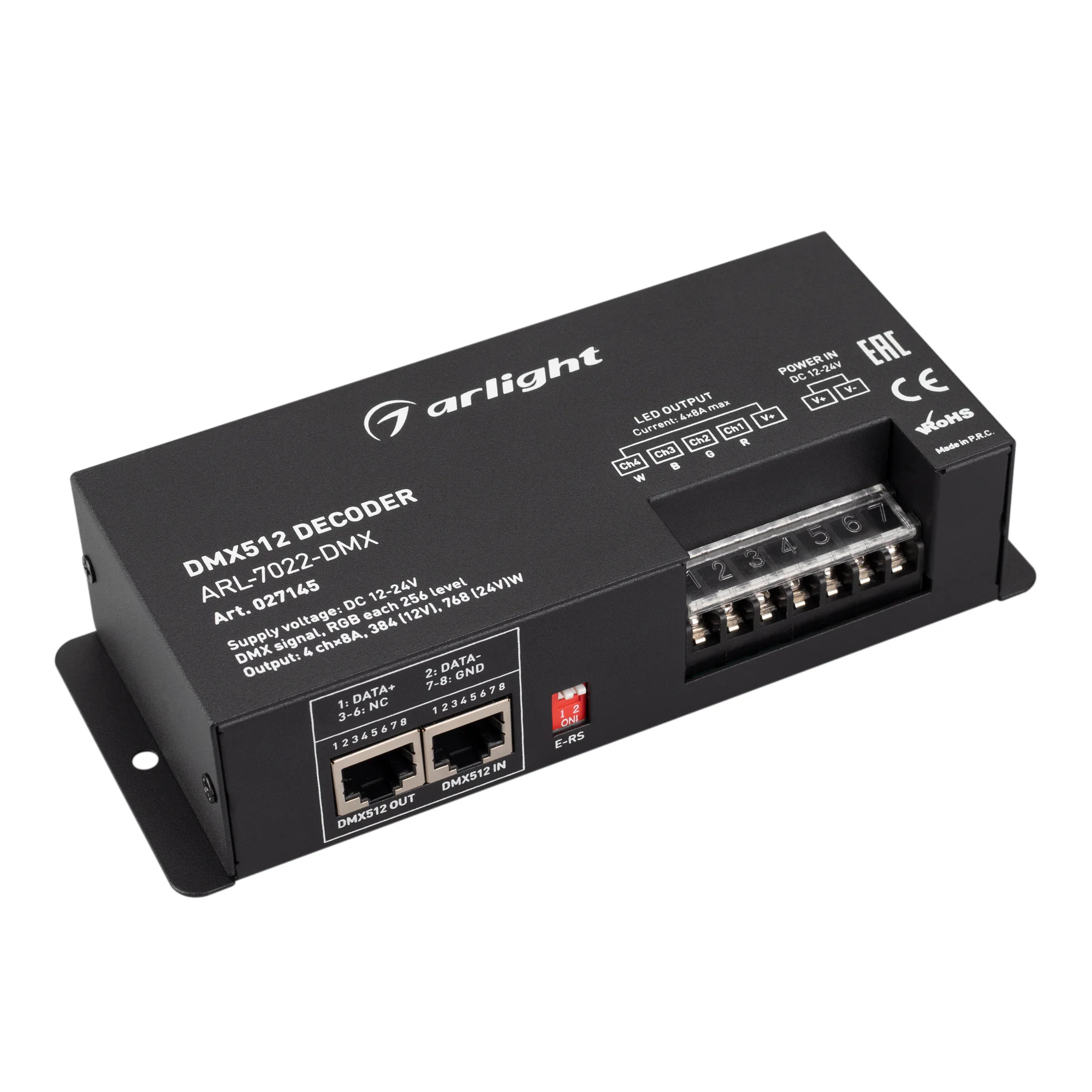 Декодер ARL-7022-DMX 12-24V, 4x8 A, DMX512, XLR3 ARL, IP20, металл, 2 года