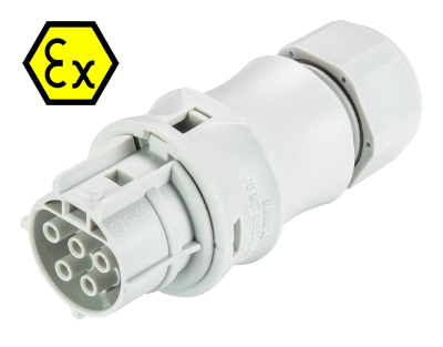 Разъем RST20I3F B2 M01V GL - Взрывозащищенный розеточный разъем на кабель диам. 10-14 мм, IP68(69k), 5 полюсов, винтовая фиксация провода, номинальные характеристики: 250/400V, 20A, цвет: белый, серия RST Ex