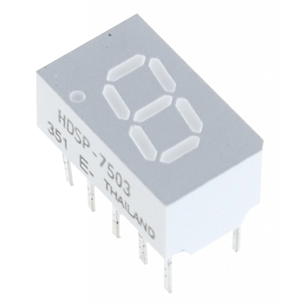 HDSP-7503 - Семисегментный одноразрядный светодиодный индикатор, высота символа 7.62 мм (0.3"), 626нм, Общий катод, Красный