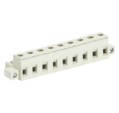 Розетка Wiecon 8313 B / 9 F - Розеточный разъем, угловой, на кабель, с монтажными фланцами, шаг 7,50 мм, 9 полюсов, номинальное сечение: 2,5 мм кв., винтовая фиксация провода, 690V, 12А, с маркировкой, цвет: серый, серия 8313 F