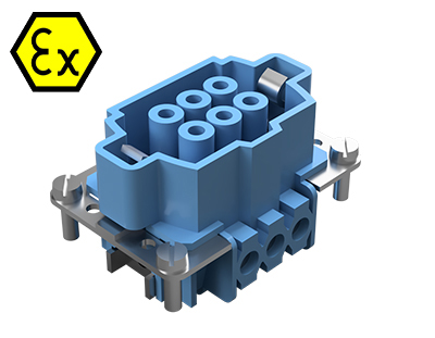 Контактная вставка 72.301.0653.9 - Розеточная контактная вставка взрывозащищенного разъема REVOS Ex, Size 6, винтовая фиксация, с защитой провода, 6 полюсов + РЕ, 90 V, до 16 A, материал контактов: медный сплав, тип покрытия контактов: олово