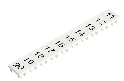 Шильдик BEZ.STRF.9705A/5/10 B 11-20 - Маркировка для клемм сечением 2,5 мм.кв., шириной 5 мм, 10 шильдиков, белая, нанесенные знаки: 11-20, горизонтальная