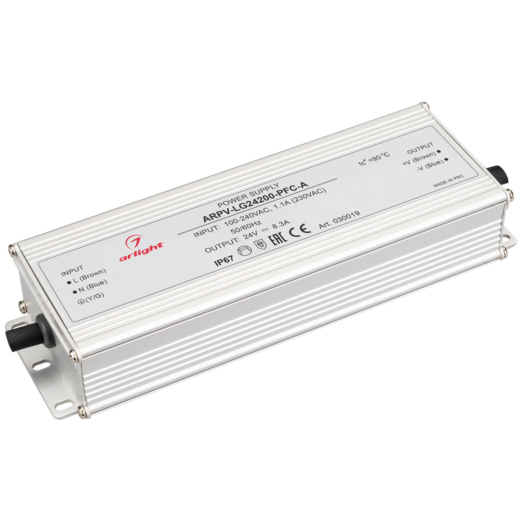 Блок питания ARPV-LG24200-PFC-A (24V, 8.3A, 200W) 030019 - Источник напряжения с гальванической развязкой для светодиодных изделий. Входное напряжение 100-240 VAC. Выходные параметры: 24 В, 8.3 А, 200 Вт. Встроенный PFC >0.98. Герметичный алюминиевый корп