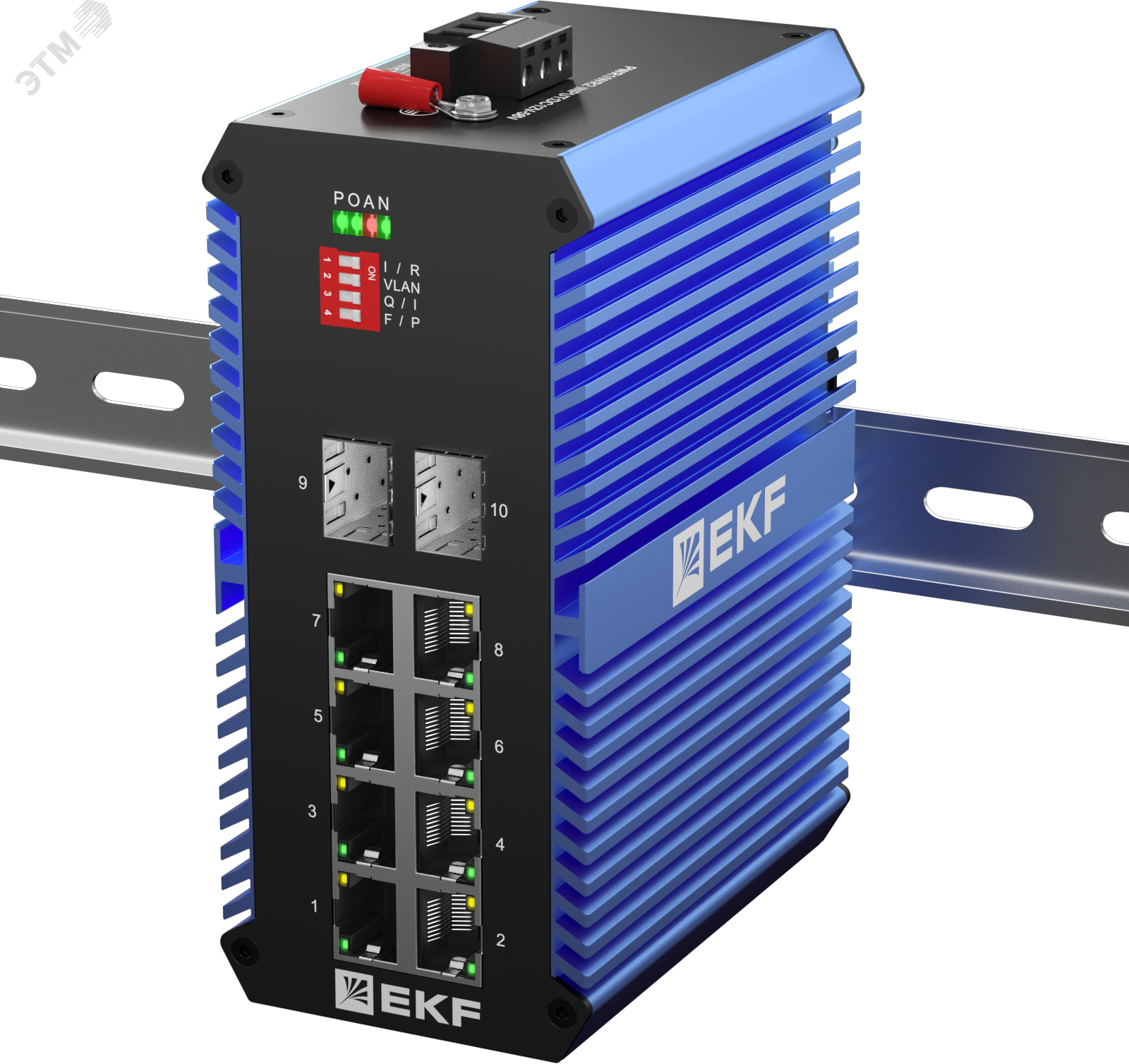 Промышленный неуправляемый коммутатор U-2GX/SFP-8GTP, 2 порта 1000Base-X SFP, 8 портов 10/100/1000Base-T(X) RJ45 c PoE, монтаж на динрейку TSX EKF