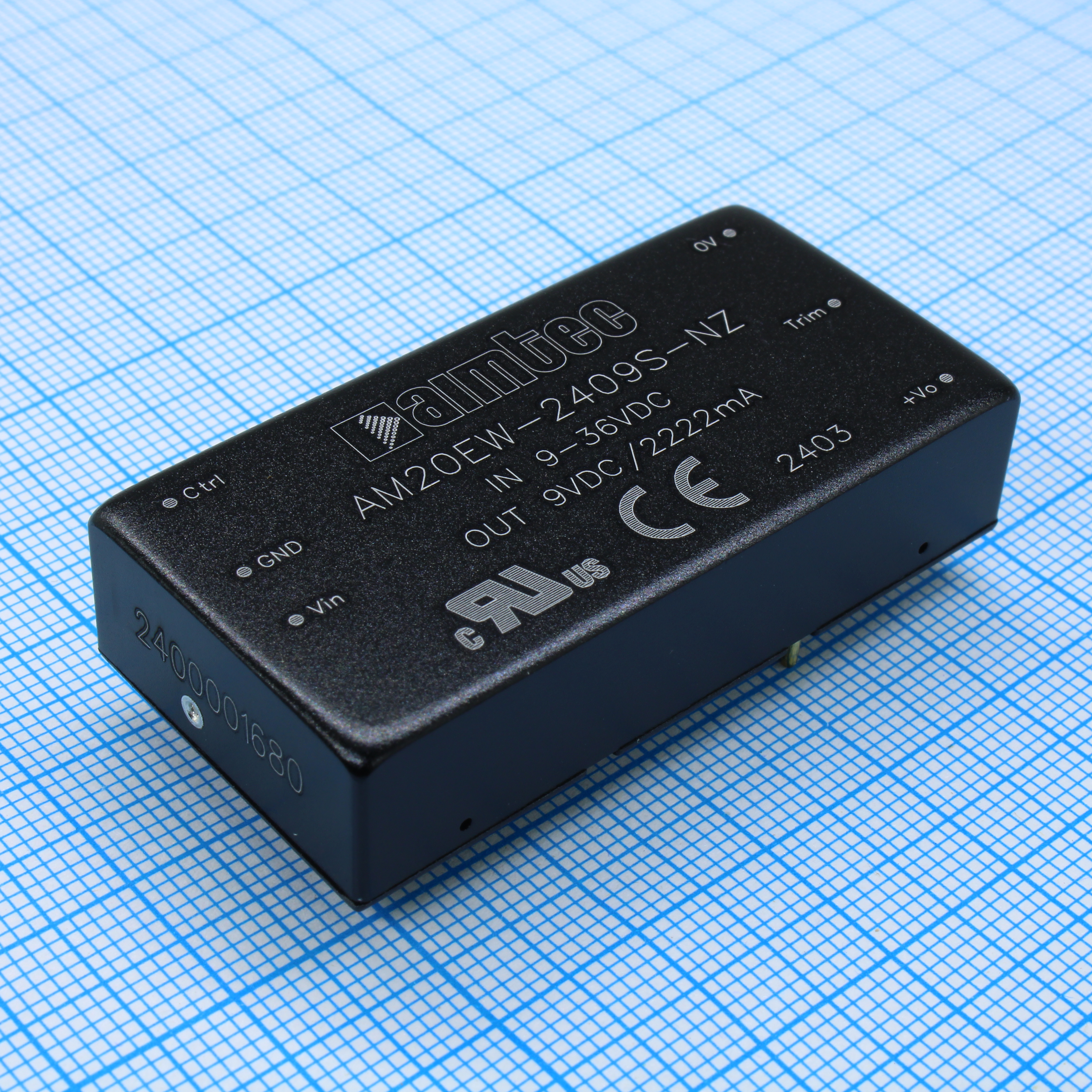 AM20EW-2409S-NZ - DC/DC, 20Вт, вход 9…36В, выход 9В/2.22А, изоляция 1500В DC, КПД 89%, максимальная емкостная нагрузка не более 4700мкФ, вход On/Off, 2x1", 50.8x25.4x11.8мм, -40…85°C, металл