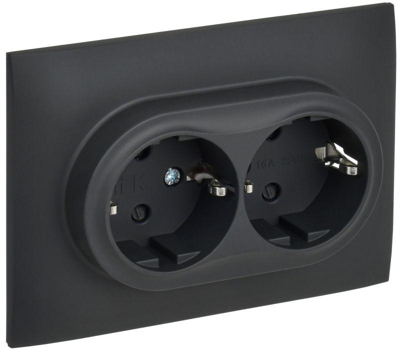 SKANDY Розетка 2-местная с заземлением с защитными шторками 16А в сборе SK-R07G графит IEK SK-R24-16-K53-F
