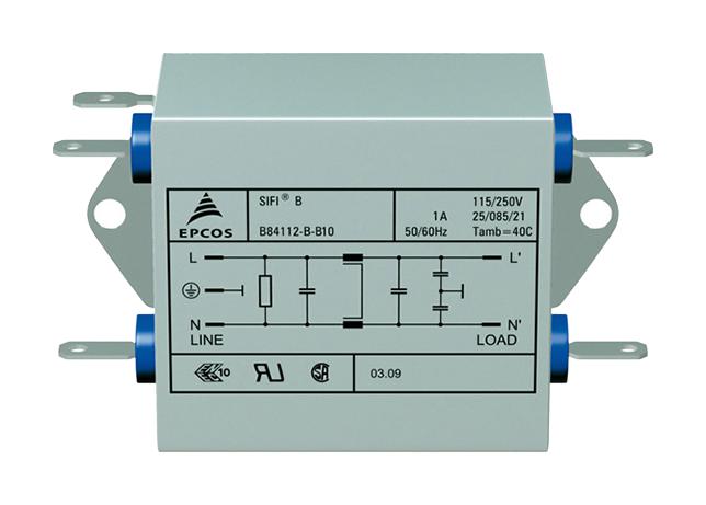 B84112B0000B120 - Фильтр линии питания ЭМС 50Гц/60Гц 20A 250В разъем быстрого соединения фланцевое крепление