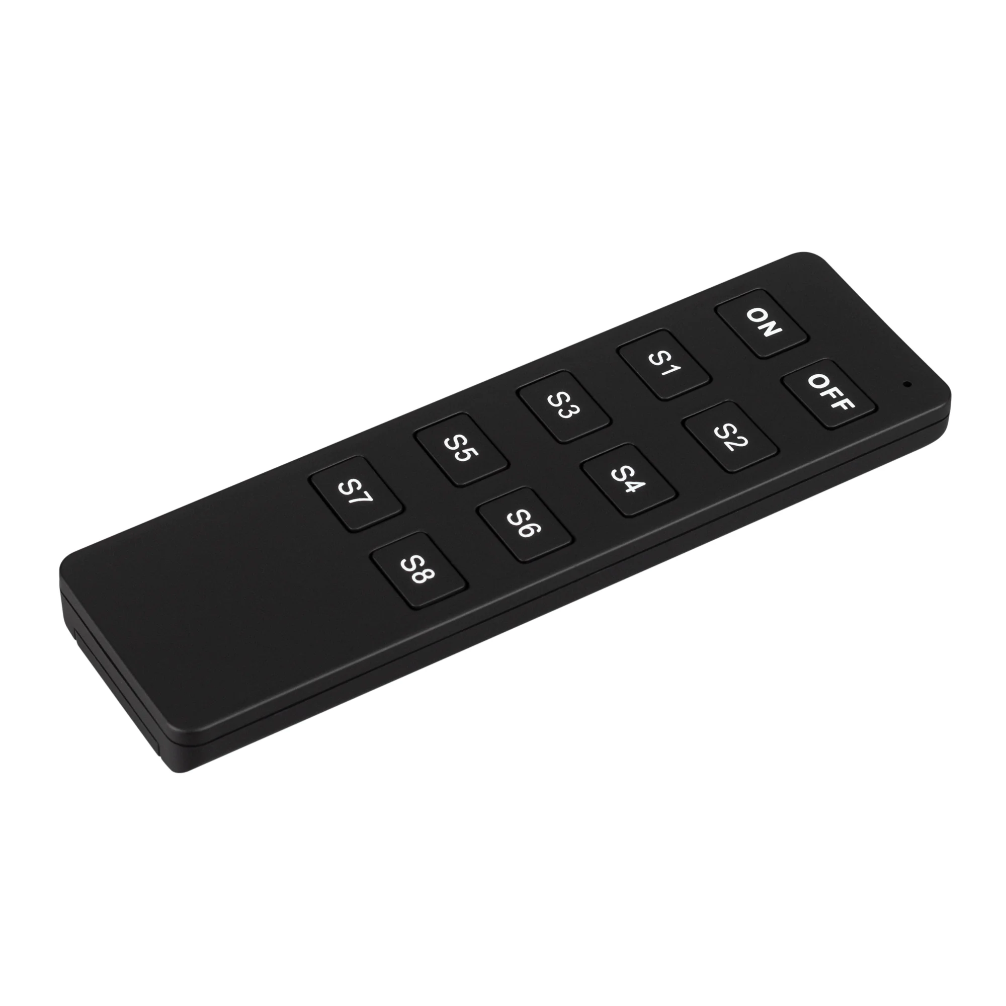 INTELLIGENT ARLIGHT Пульт SMART-801-22-8SC-MULTI Black (3V, 2.4G) 037335 - Кнопочный радиопульт 2.4 ГГц черного цвета для управления любого типа источниками света. 8 сцен, управление яркостью с помощью кнопок. Питание 3VDC (CR2032). Габариты 135x40x11 мм.