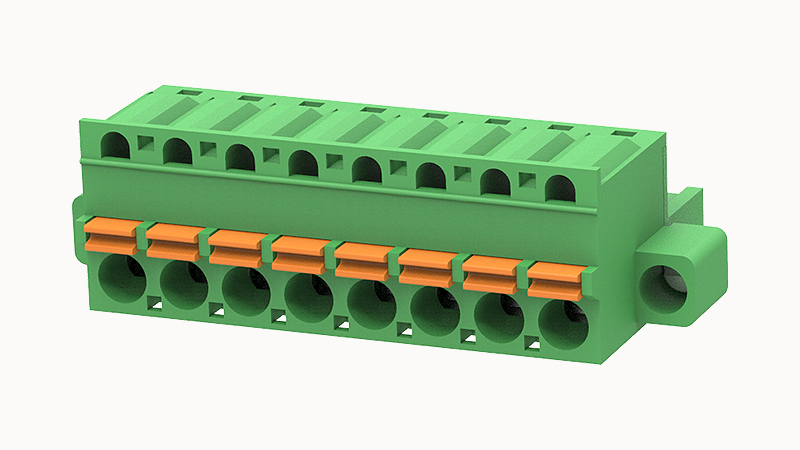 PCB розетка 2EDGKDM-5.08-08P-14 - Розеточный разъем, PCB, на кабель, прямой, с монтажными фланцами, шаг 5,08 мм, 8 полюса, сечение проводников: 0.2 - 2.5 мм кв., Push-in фиксация провода, 320V, 20А, цвет: зеленый, серия 2EDGKDM
