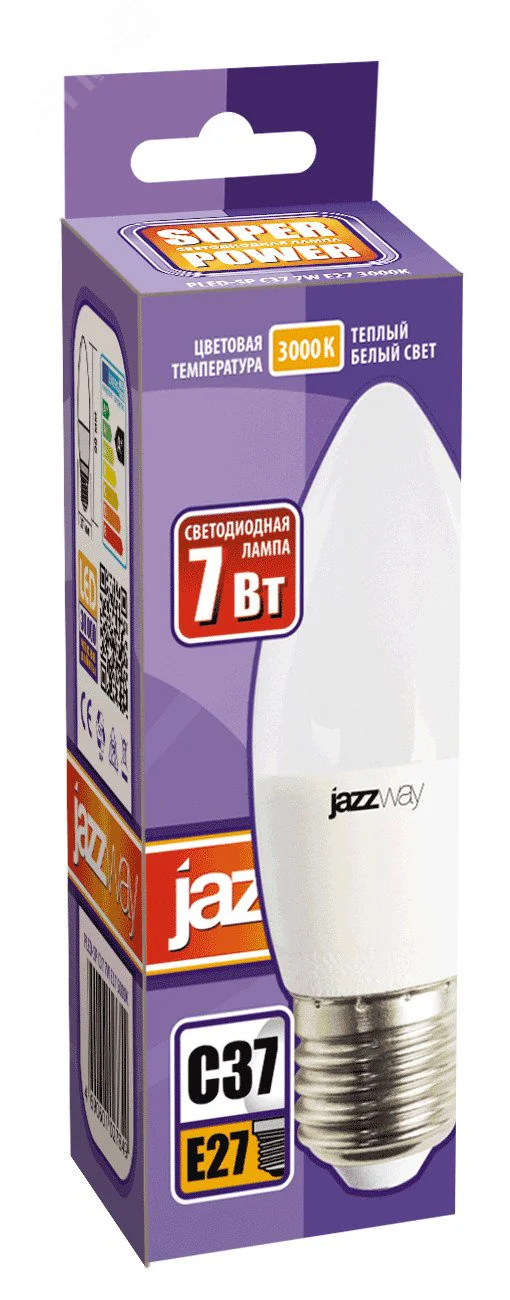 Лампа светодиодная PLED-SP 7Вт C37 свеча 3000К тепл. бел. E27 530лм 230В 1027825-2