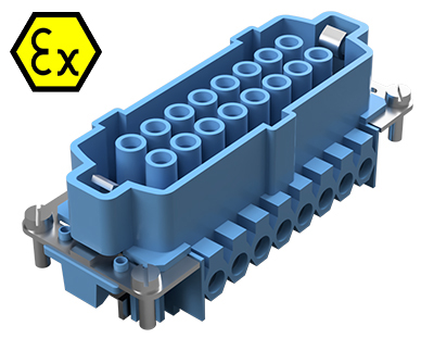 Контактная вставка 72.301.1653.9 - Розеточная контактная вставка взрывозащищенного разъема REVOS Ex, Size 16, винтовая фиксация, с защитой провода, 16 полюсов + РЕ, 90 V, до 16 A, тип покрытия контактов: золото