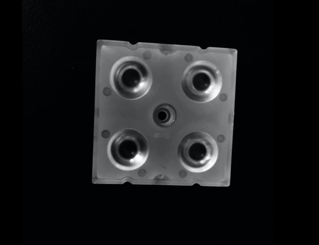 ALHB50D4LED5050T30G - Групповая квадратная линза 2x2 на 4 светодиода 5050/3535/3030 эфф=90%, ~30°,  50x50mm   H:7.5mm PC
