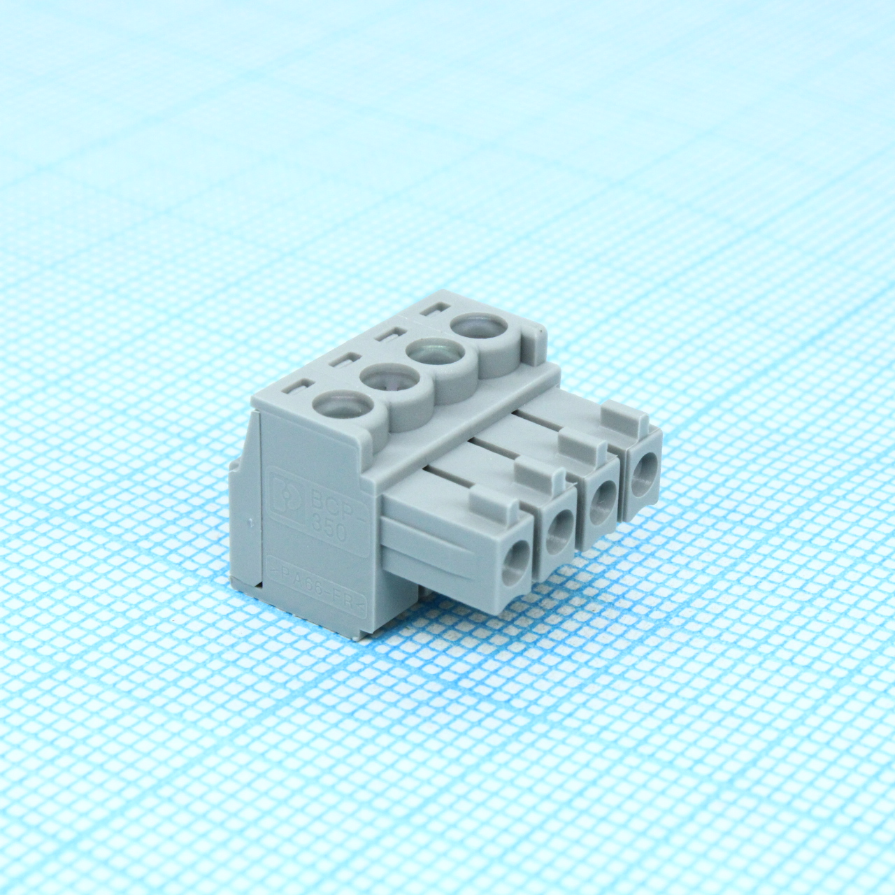 BCP-350- 4 GY - Разъемы для печатной платы, номинальный ток: 8 A, расчетное напряжение (III/2): 160 В, номинальное сечение: 1,5 мм?, полюсов: 4, размер шага: 3,5 мм, тип подключения: Винтовой зажим с натяжной гильзой, цвет: сигнальный серый
