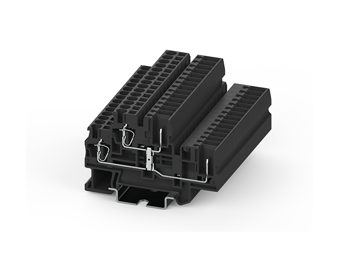 Этажная клемма TCD2.5-2-1-PV - Этажная клемма для подключения разъема, межэтажное соединение, тип фиксации провода: пружинный, номинальное сечение: 1,5 мм кв., 16A, 500V, ширина: 3,5 мм, цвет: черный, тип монтажа: DIN 35