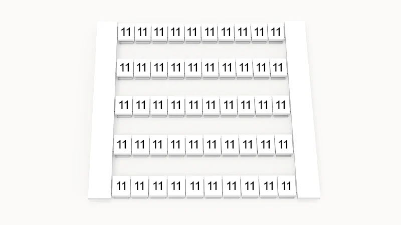 Марк. кассета DEK6-50P-19-40Z(H) - Кассета с шильдиками для клемм WS…, сечением 4 мм кв., боковая, 50 шильдиков, нанесенные символы: 11, 5 полосок, с вертикальным расположением, размер шильдика: 5,8х5,5 мм, цвет белый