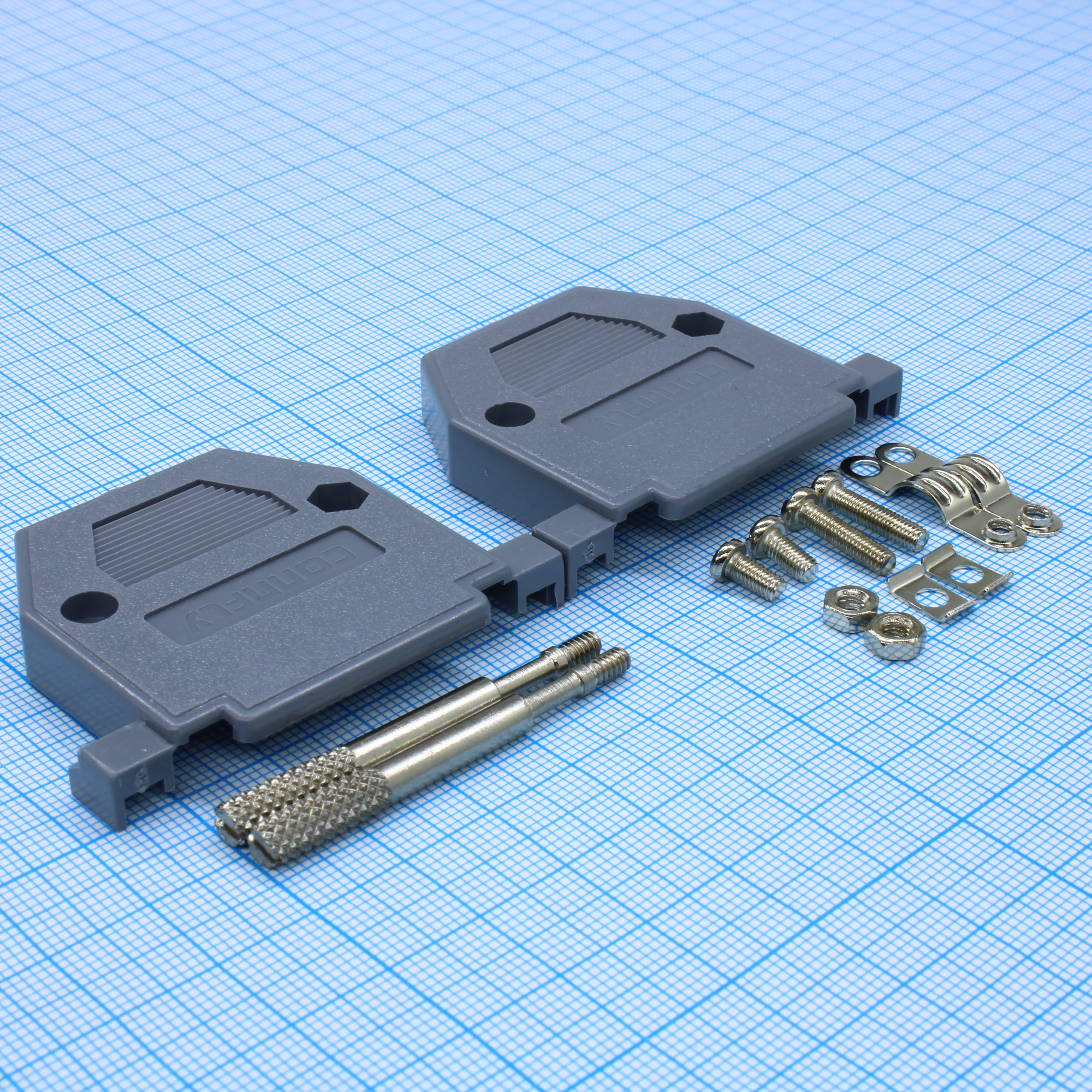 DS1045-25AP1L1-B - Кожух для D-SUB разьема 25 pin с удлиненными винтами, пластик, серый