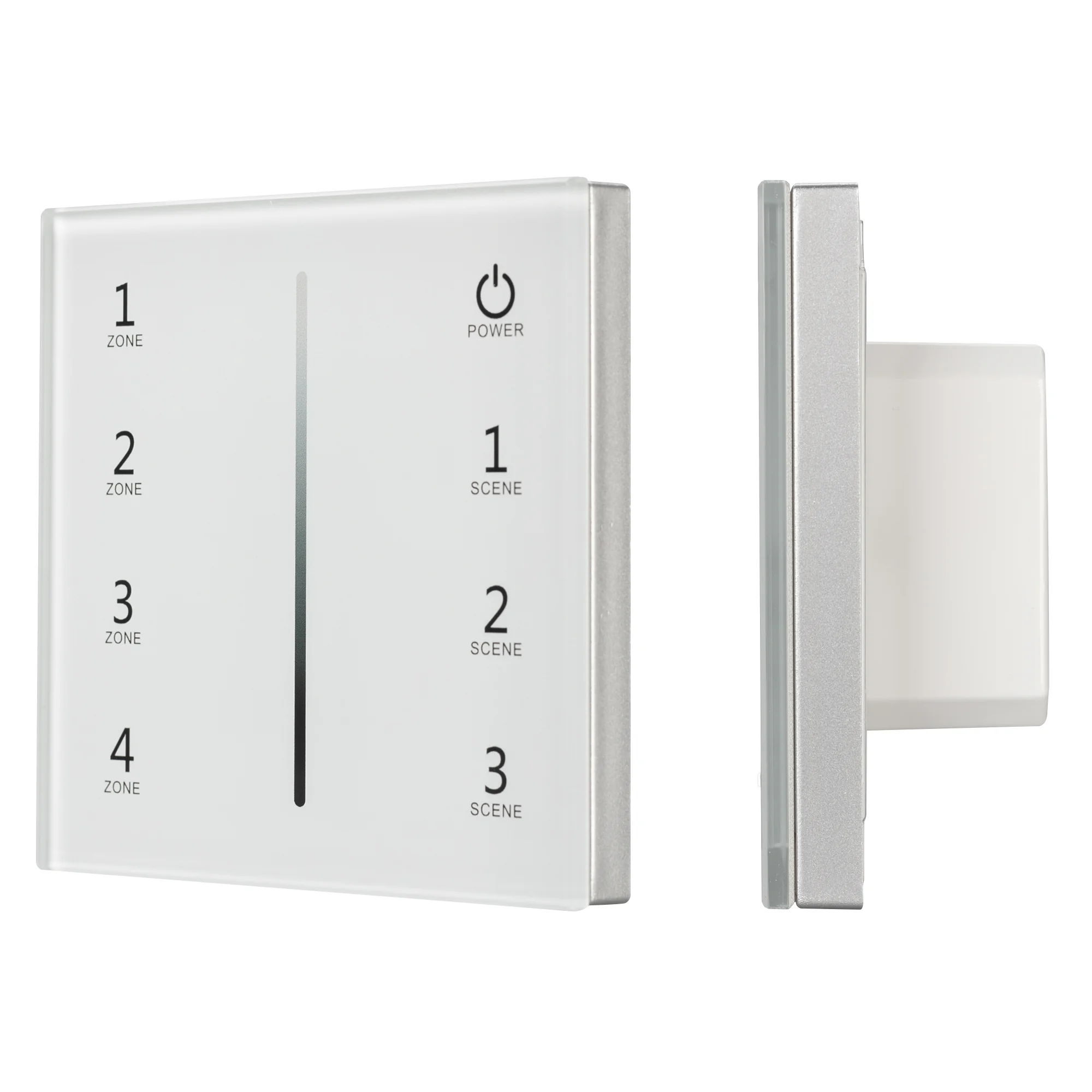 Панель SMART-P34-DIM-IN White (230V, 0-10V, Sens, 2.4G) 027111 - Встраиваемая сенсорная панель, цвет белый. Материал - стекло. Выходной сигнал 0/1-10V. Управление яркостью с сенсорной полосы. 4 зоны управления. Питание 230V, входное напряжение 86-265VAC. 